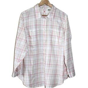 LEVI'S® Boyfriend Plaid Button-Up Shirt in Cream & Pink - Size 1X